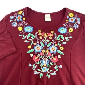 Vintage Blair Womens Burgundy Embroidered Floral Long Sleeve Maxi Dress Size L